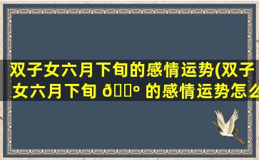 双子女六月下旬的感情运势(双子女六月下旬 🌺 的感情运势怎么样)